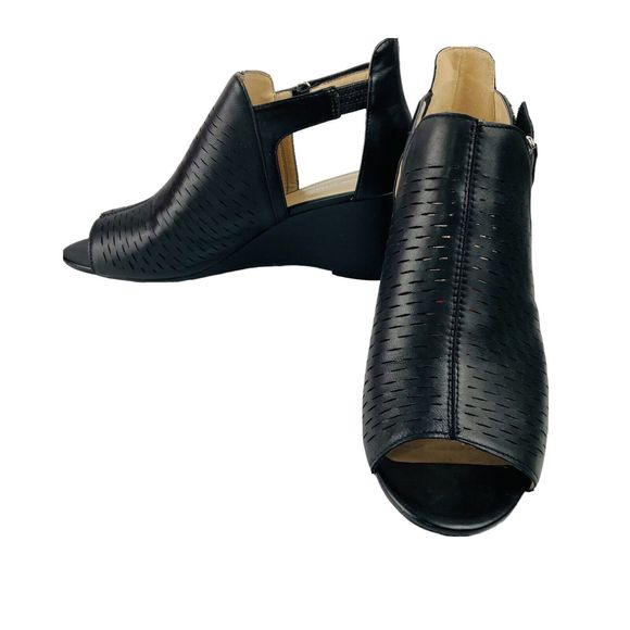 Adrienne Vittadin Black Leather Wedge Heel Open Toe Bootie Sandal Shoes US 9.5M - Picture 8 of 16